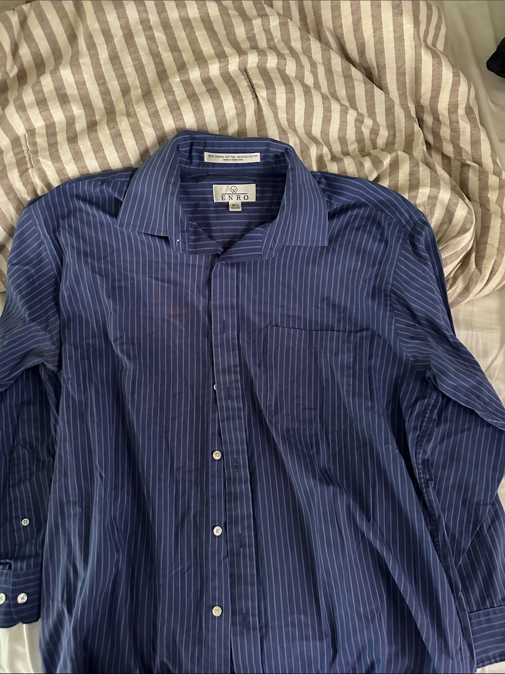 ENRO Men's Blue Pinstripe Dress Shirt